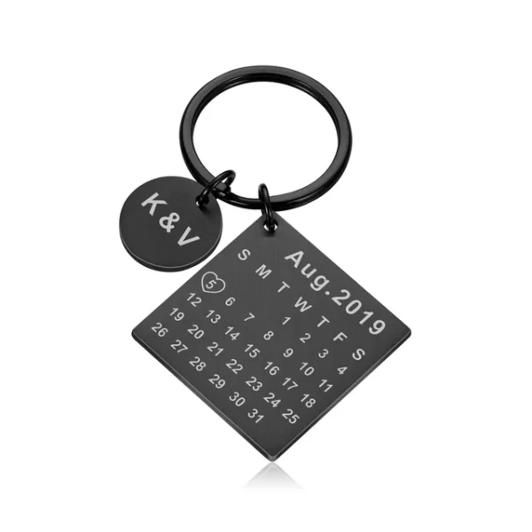 Black Calendar Square keychain